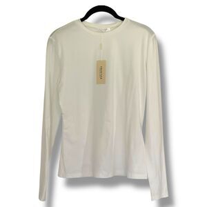 Ekouaer Women’s Long Sleeve Crew Neck Slim Fit Tee Shirt White Size Large